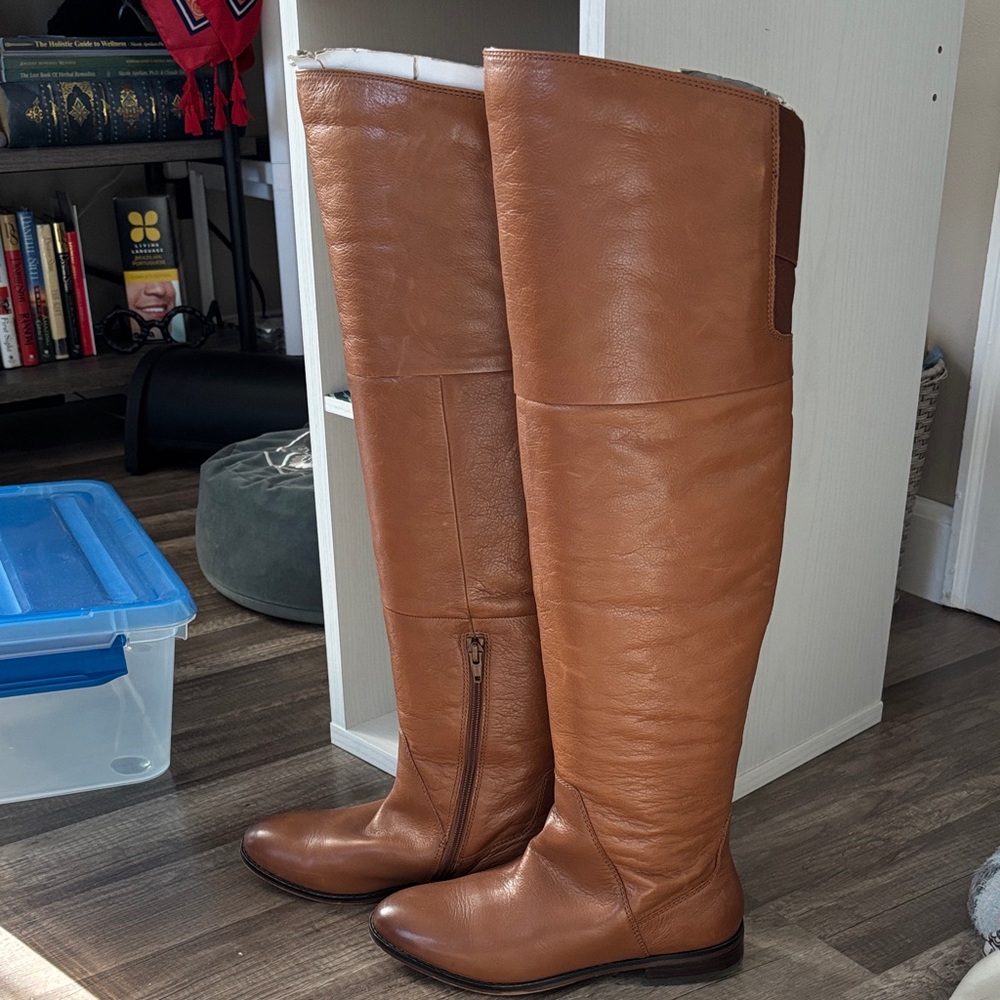 Tan Leather Over-the-Knee Boots